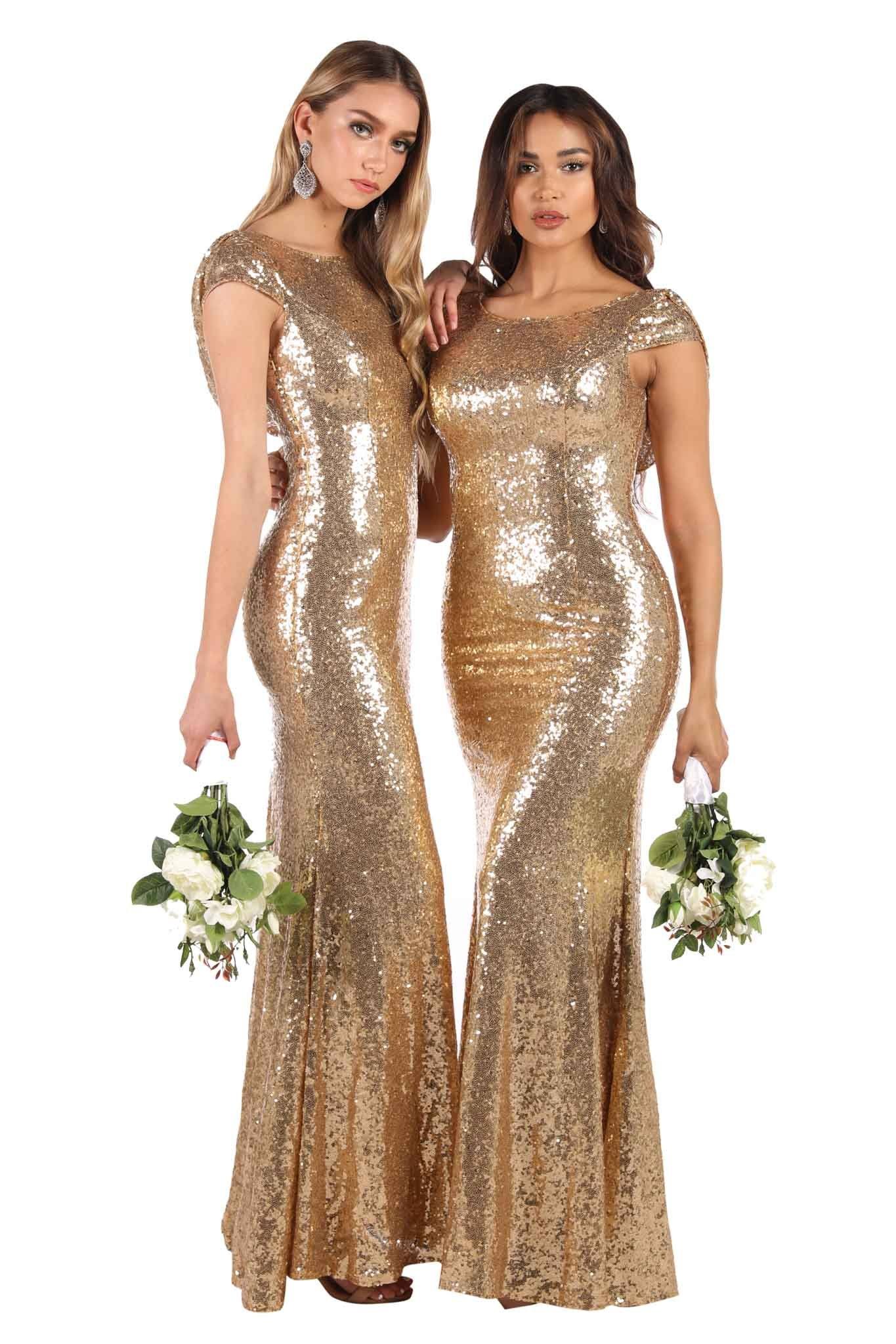 Kira Cowl Back Sequin Maxi Dress - Gold ...